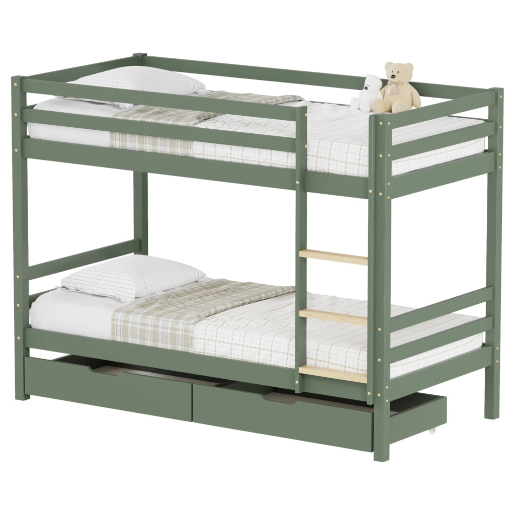 Letto a castello per bambini 190x90 cm verde con cassetti AMBER