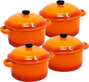 Ovenschale con coperchio Mini ovenschale ceramica 200 ml Diametro circolare 10 x 5 cm Arancione Rosso e in set.