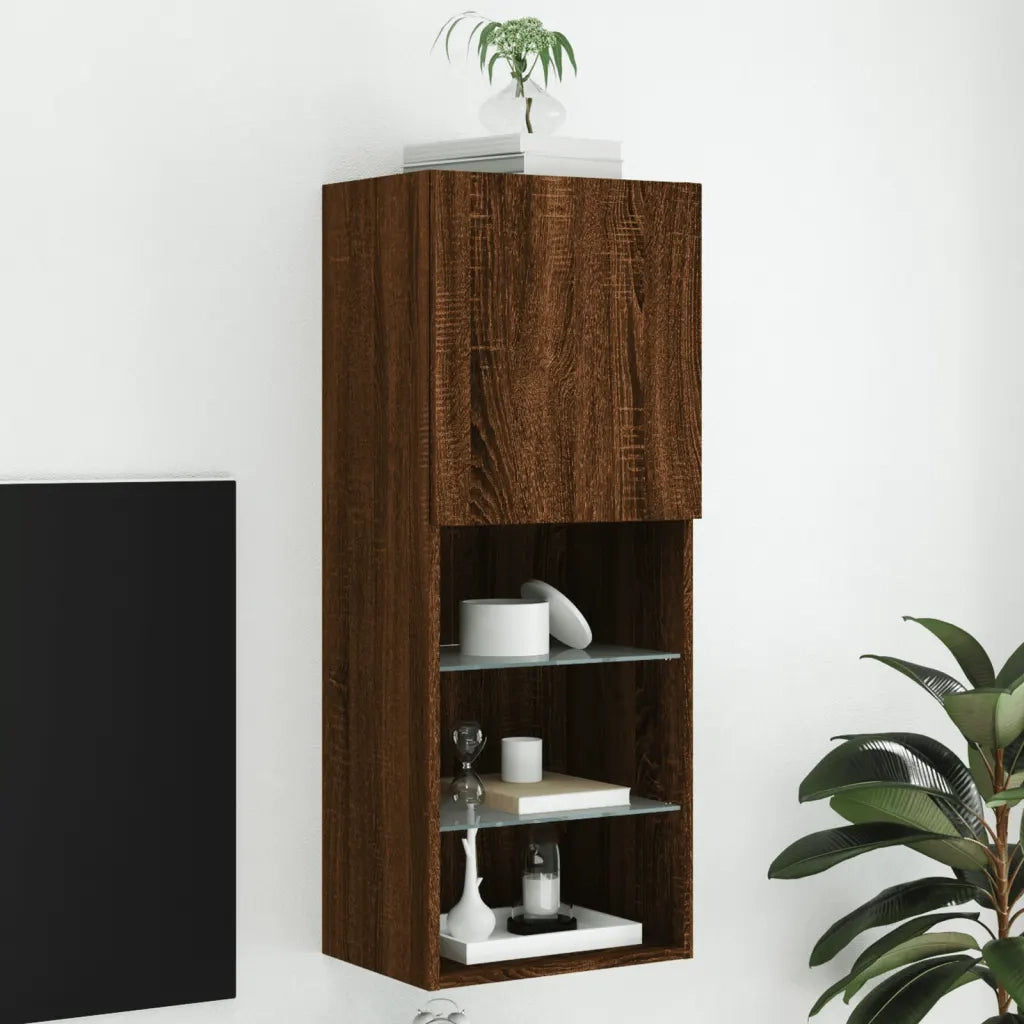 Mobile TV | Armadietto TV | Mobile Porta TV con Luci LED Rovere Marrone 40,5x30x102 cm