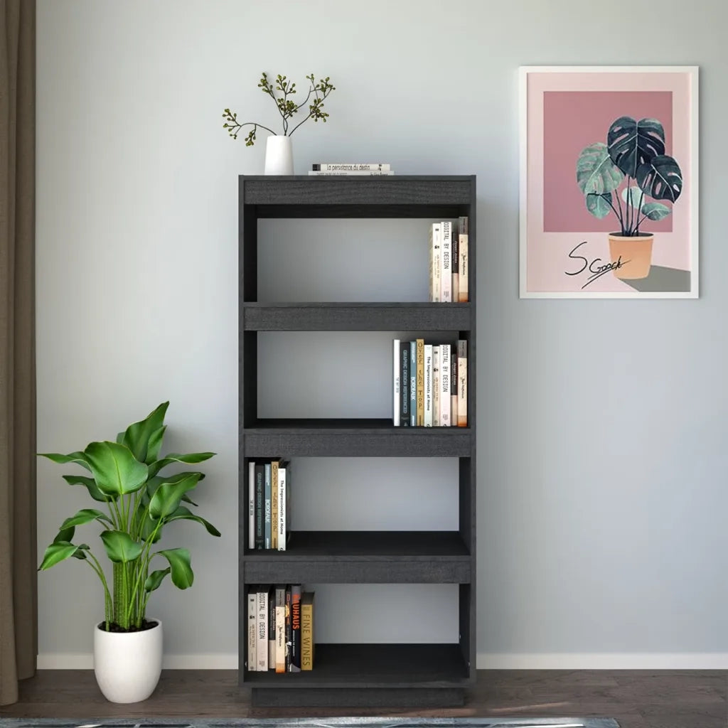 Libreria/Divisorio Grigio 60x35x135cm in Legno Massello di Pino 810871