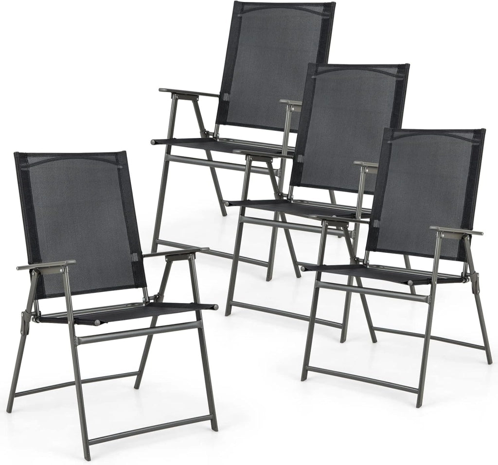 Set di 2/4 Sedie Pieghevoli da Giardino in Textilene, Sedie da Esterno con Schienale Alto, Poltrona Portatile per Giardino Campeggio Patio, Portata 150 kg (4, Grigio, 62 x 58 x 96 cm)