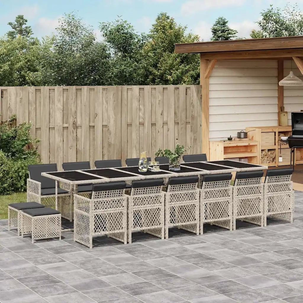 Set da Pranzo da Giardino 17pz con Cuscini Grigio in Polyrattan