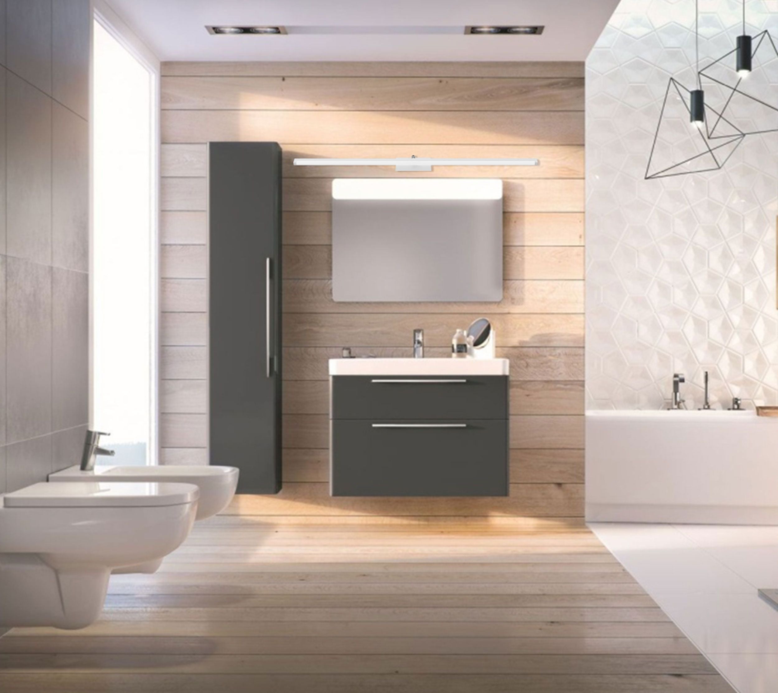 Lampada Da Parete Da Bagno Led Sopra Specchio 20w 100cm APP376-1W Bianco