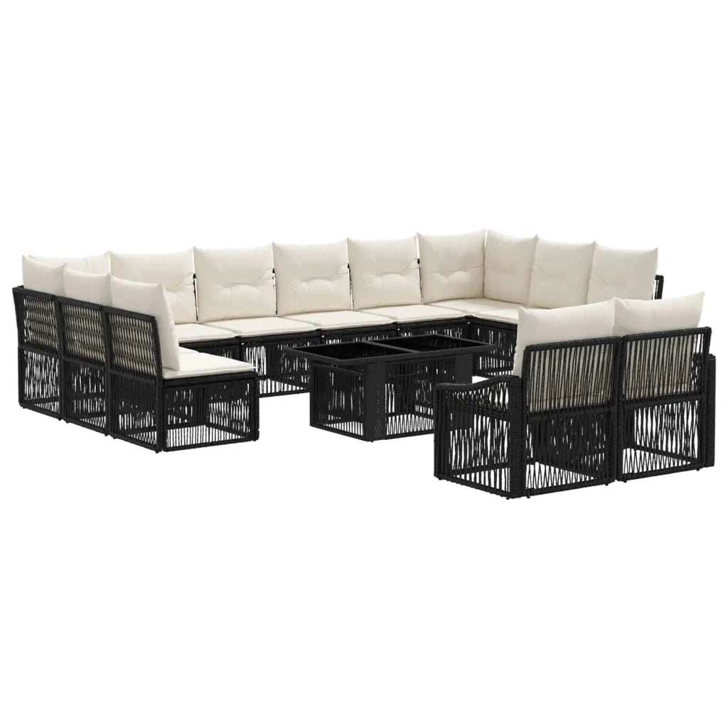 Set Divano da Giardino 13 pz Nero e Bianco Crema polyrattan 3437317
