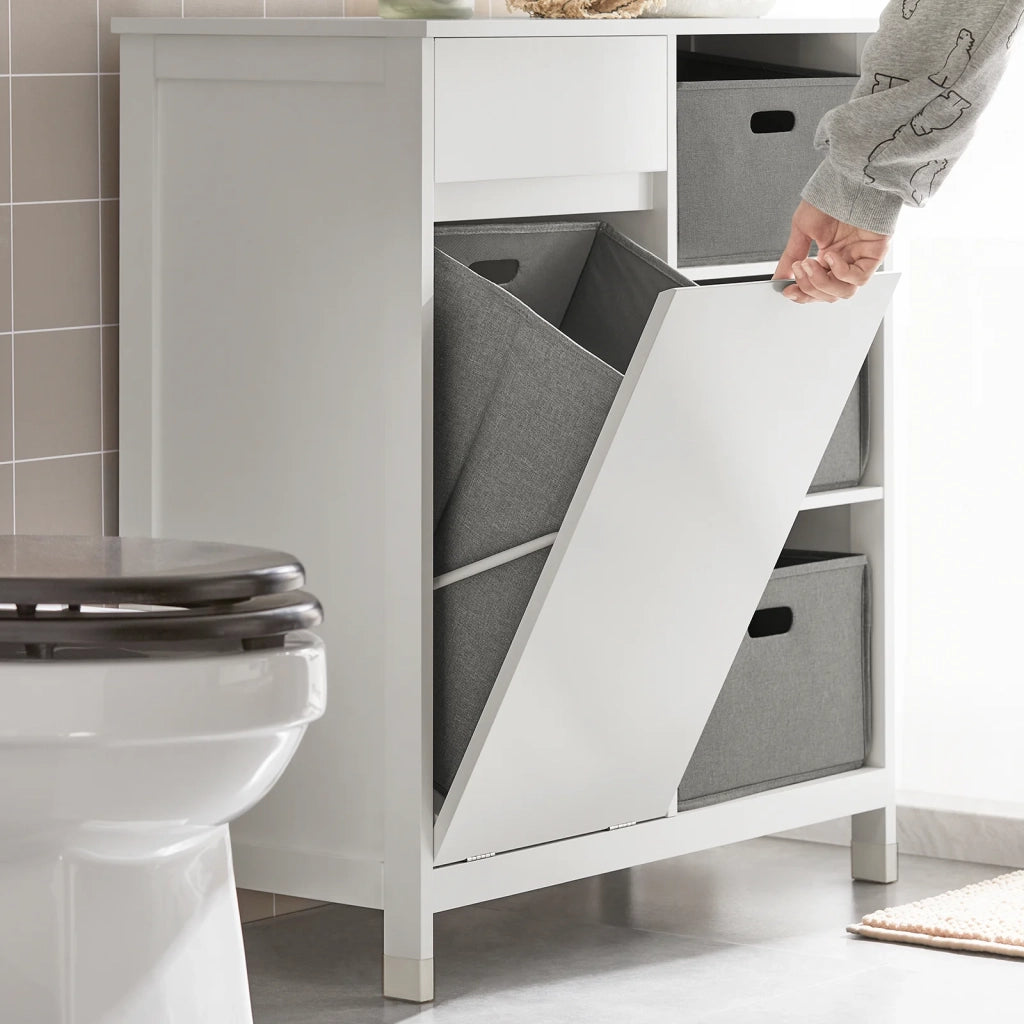 Mobile lavanderia con sacchi Portabiancheria pieghevoli Mobile da bagno Bianco 80x38x91cm BZR77-W SoBuy