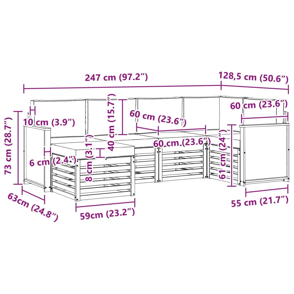 Set di divani da esterno 5 pz Naturale 3384564