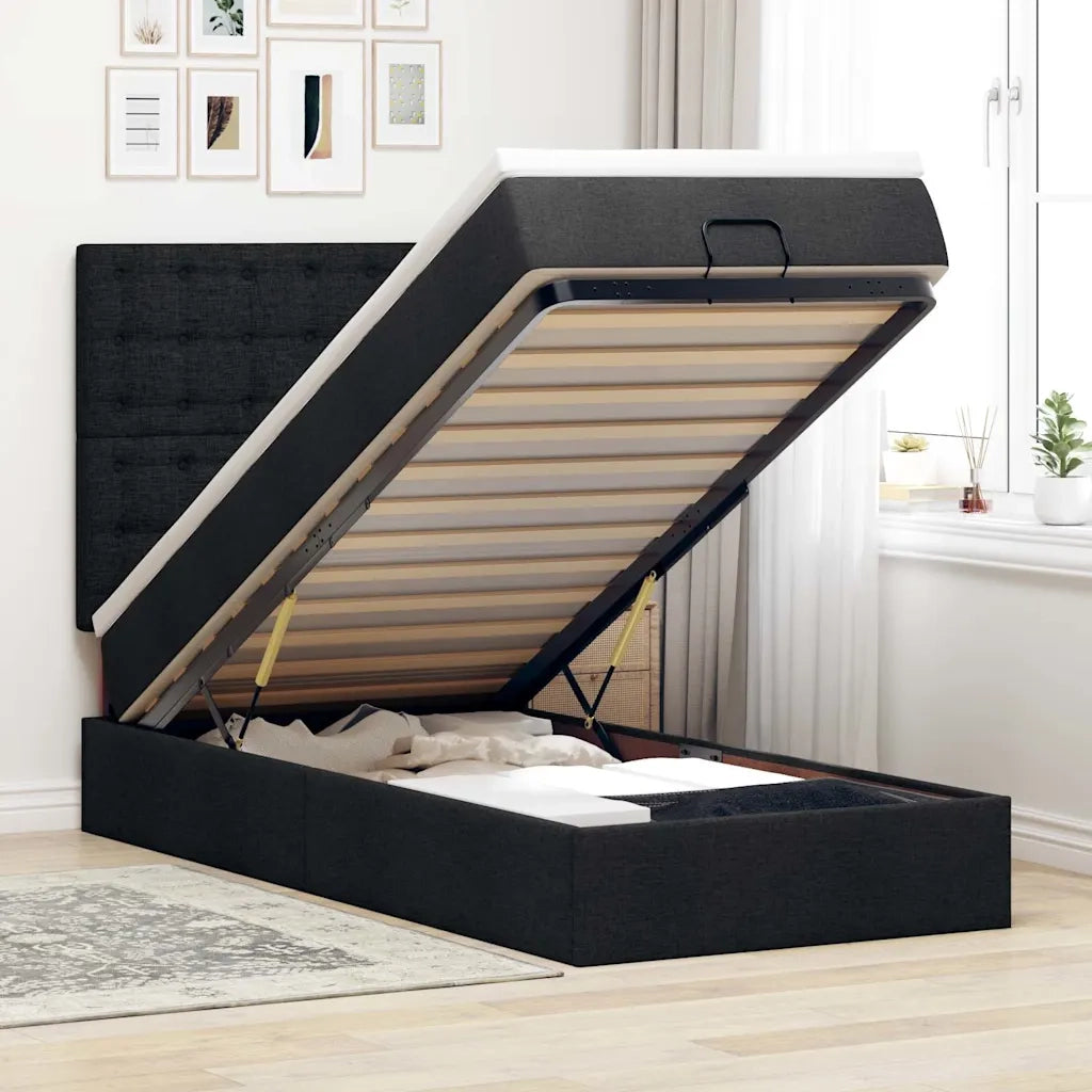 Struttura Letto Pouf con Materasso Nero 90x190 cm in Tessuto 3313287