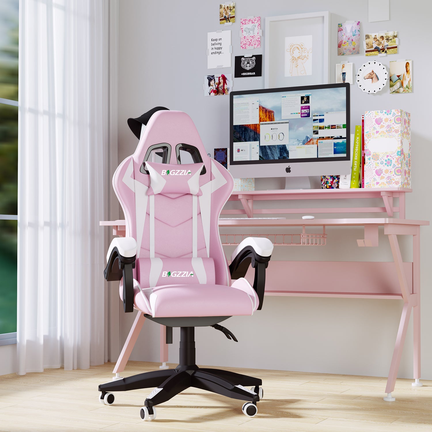 Sedia gaming Rosa - Poltrona Racing - RATTANTREE - Schienale Reclinabile, Altezza Regolabile, 360 Gradi Direzionale