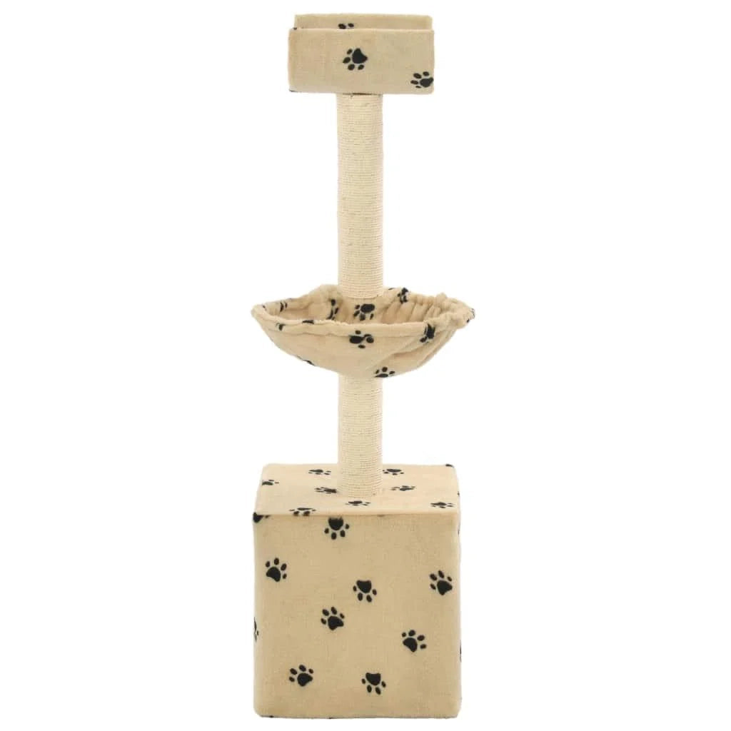 Tiragraffi per gatti nicchia peluche in sisal 105 cm beige motivo zampe 3702106