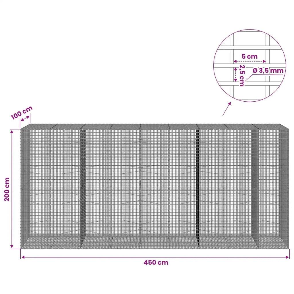 Gabione con filo da 3,5 mm e rete da 5x2,5 cm 450x100x200 cm 3462003