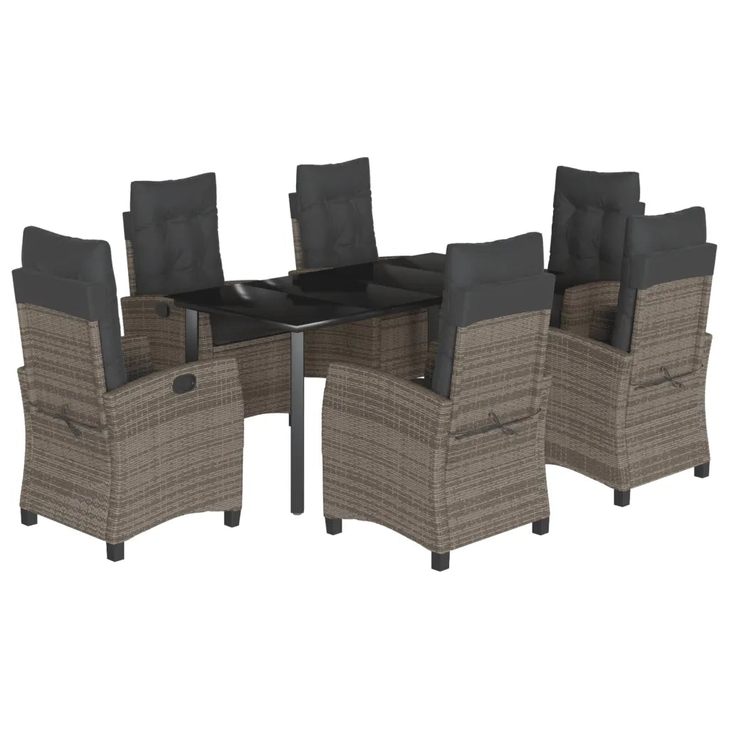 Set da Pranzo da Giardino 7 pz con Cuscini in Polyrattan Grigio