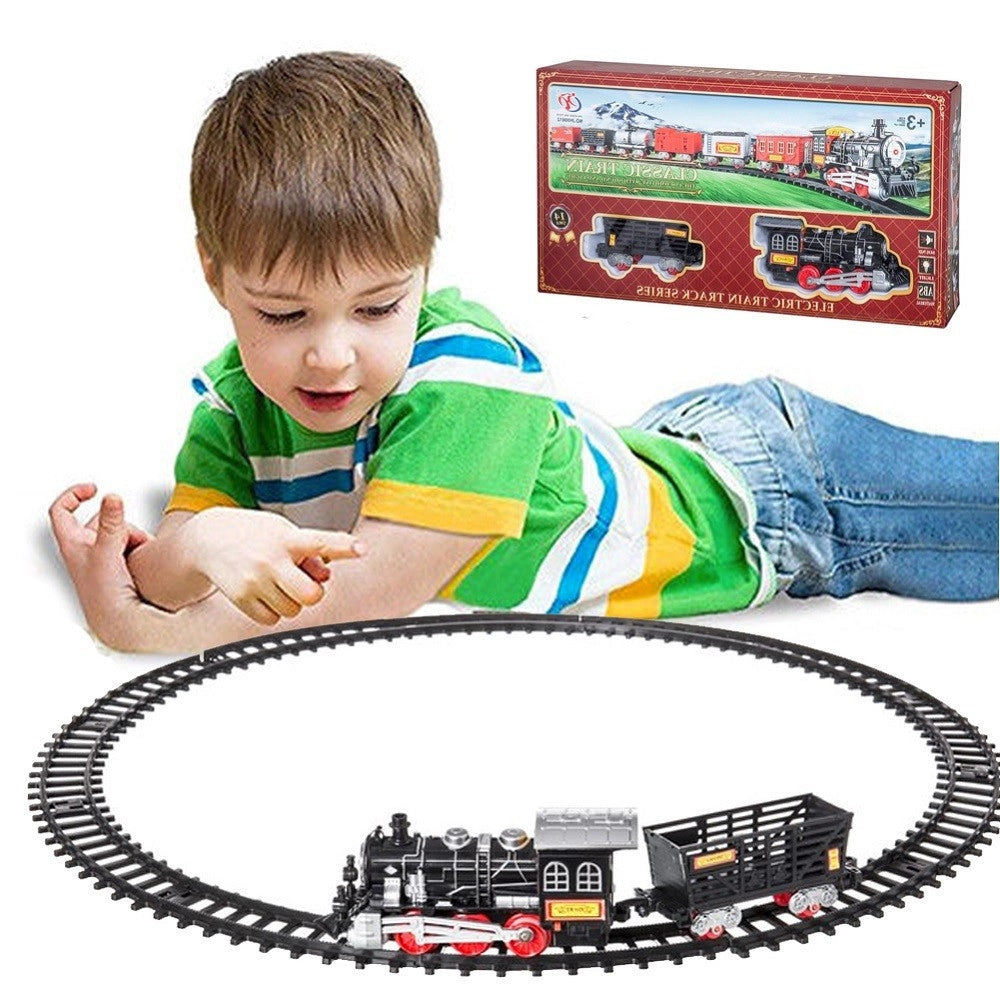 Trade Shop - Pista Treno Trenino Per Bambini 204cm Con Binari Locomotiva Vagone Luci E Suoni -