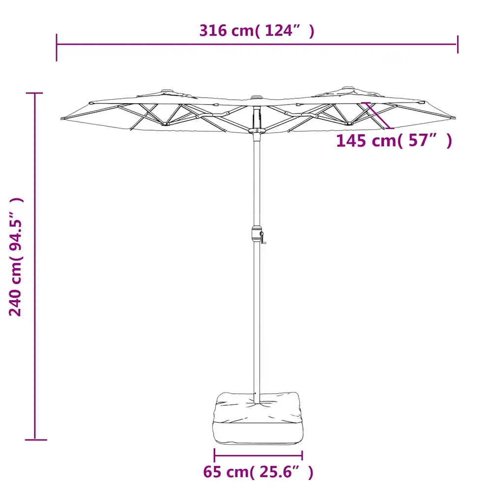 Ombrellone a Doppia Testa-Ombrello da giardino Nero 316x145 cm