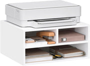 Schedario da Ufficio a 2 Livelli con Custodia, Porta Stampante da Scrivania in Legno con 3 Scomparti per l'Ufficio, 47x40x22,5cm, Bianco, ASK15ws