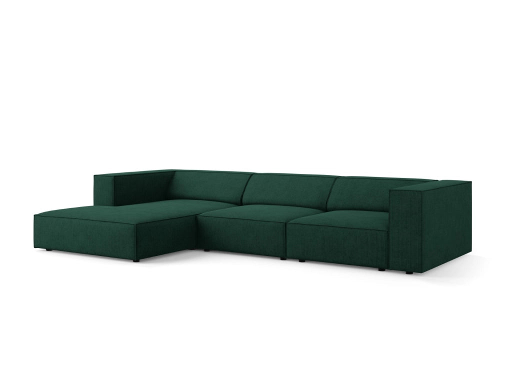 Cosmopolitan Design - Divano angolare sinistro "Arendal" 4 posti in ciniglia con effetto a coste verde bottiglia 