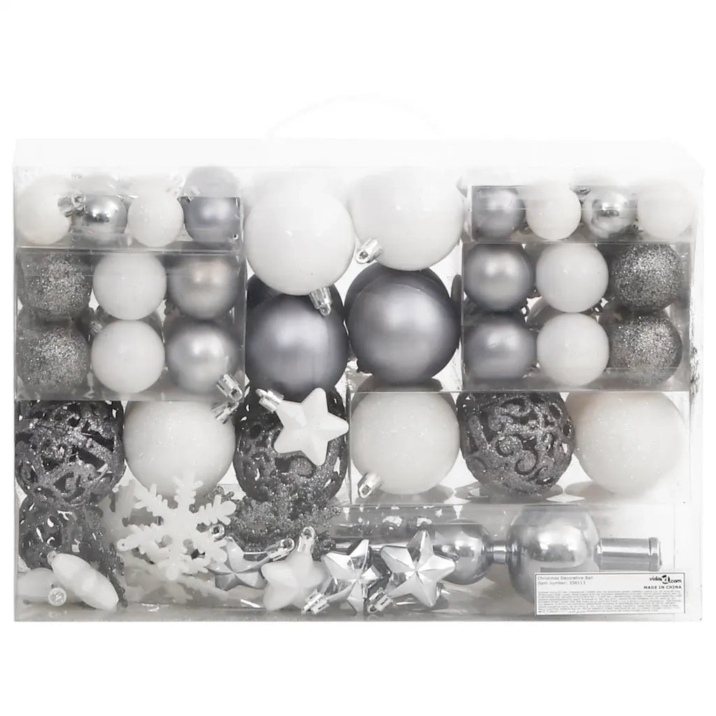 Set Palline di Natale 111 pz Bianco e Grigio in Polistirene CFW7363399