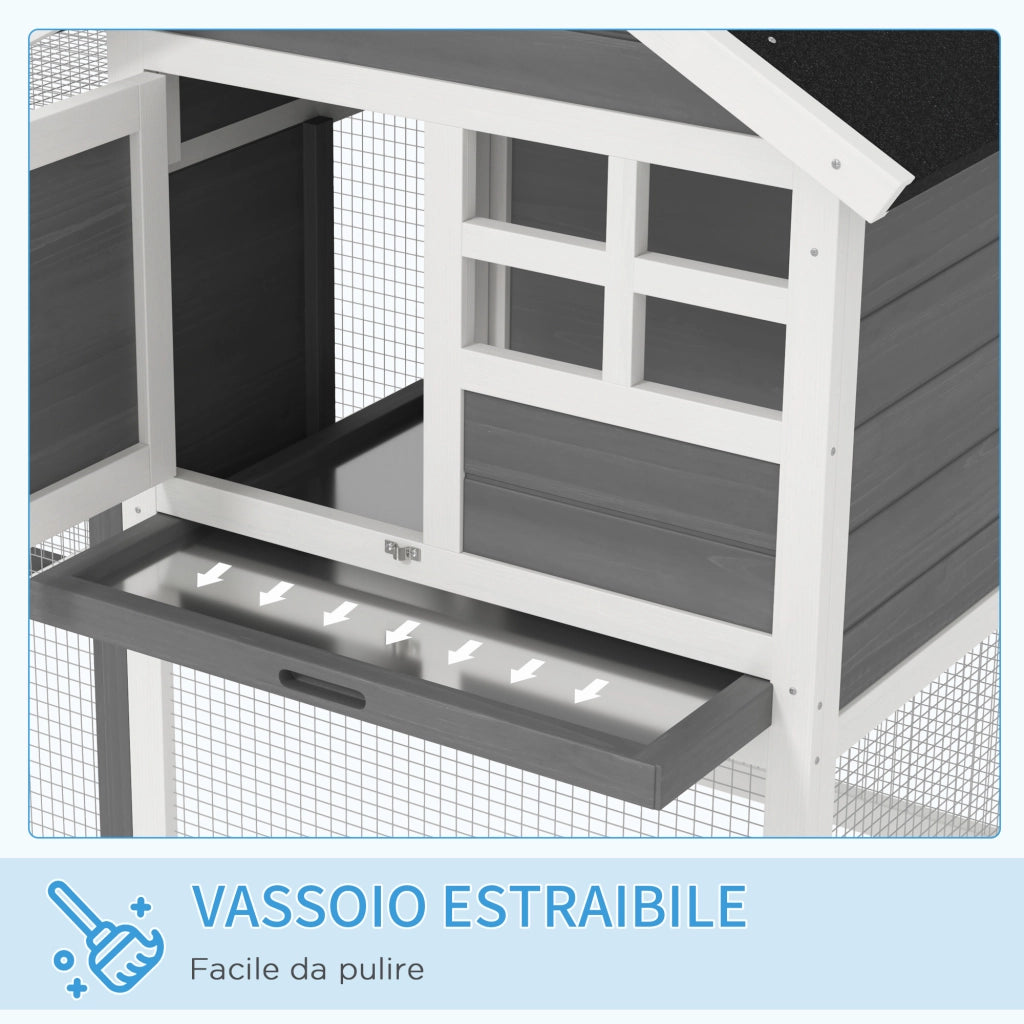 Gabbia per Conigli e Roditori Conigliera da Esterno in Legno Grigio