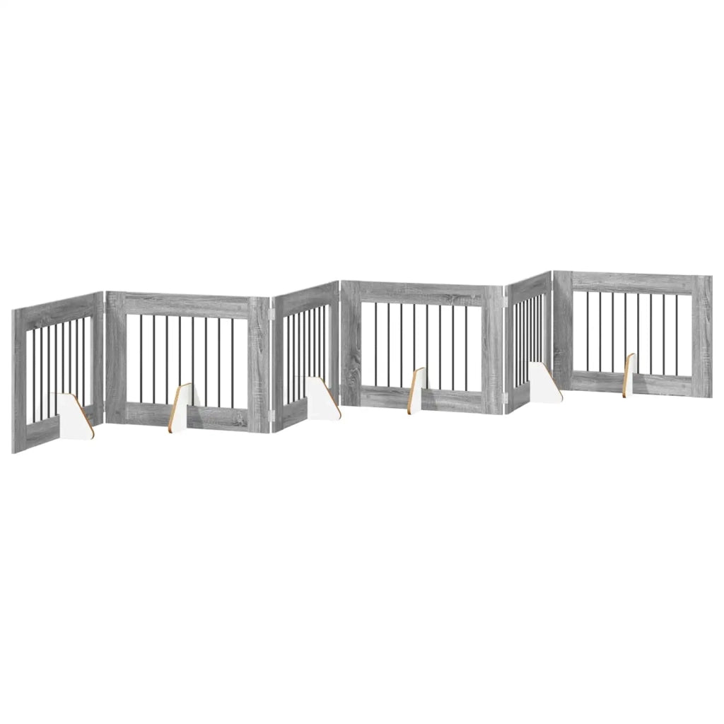 Cancello per cani con supporti 6 pz Grigio Sonoma 80 x 60 cm CFW9055484