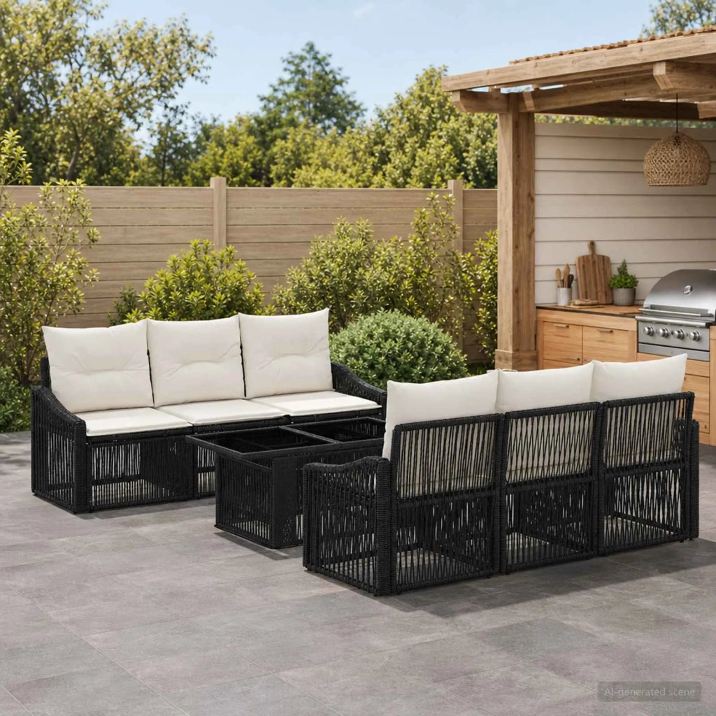 Set Divano da Giardino 7 pz Nero e Bianco Crema polyrattan 3437206