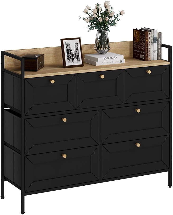 Cassettiera Belaro, Nero, 98 x 85 cm con 7 cassetti, per riporre abiti e oggetti di uso quotidiano