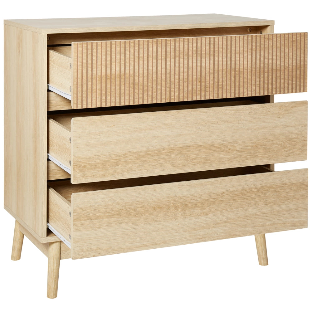 Cassettiera in legno chiaro MDF 3 cassetti Gambe in legno di pino Design moderno Camera da letto Soggiorno