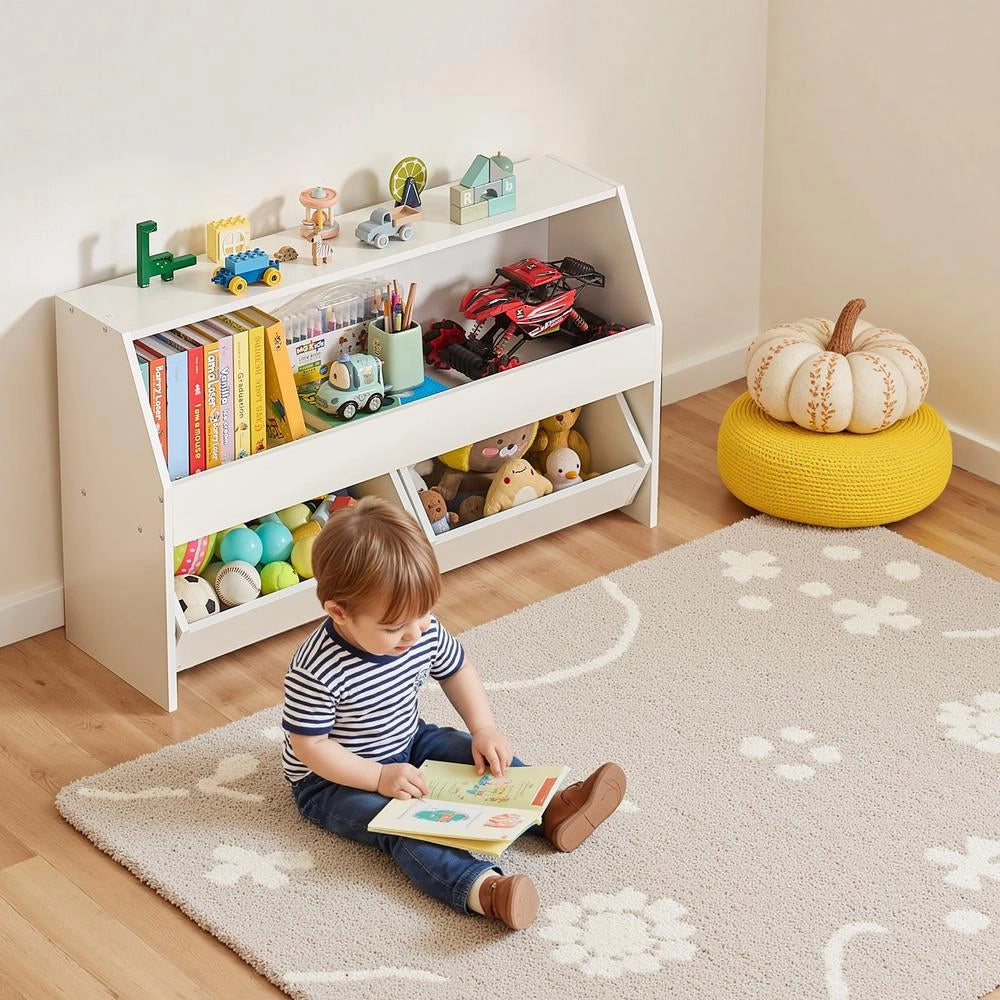 Armadio Mobile Legno Bianco Cassetti Libreria Aperta Camera Studio 33.5x11.8x33.1 Pollici