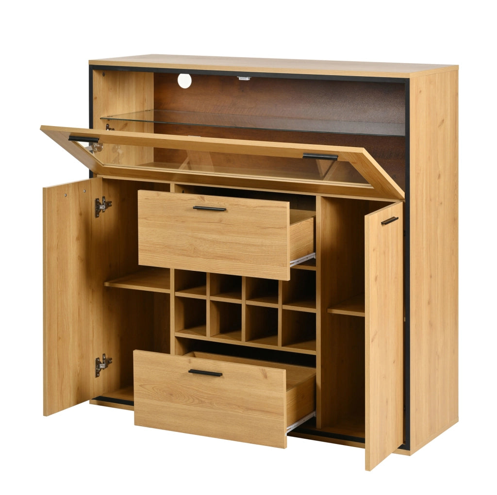Credenza portavino con LED, 2 ante e divisorio in vetro