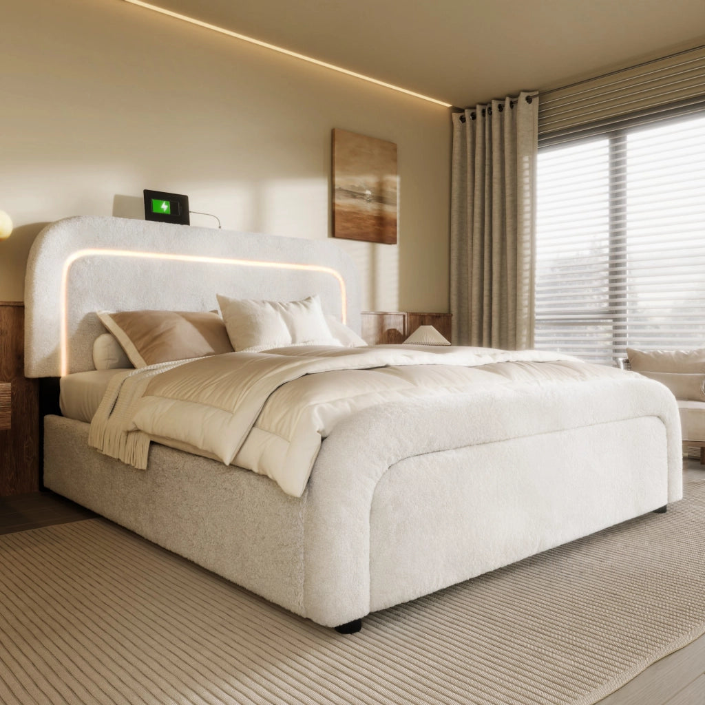 letto imbottito sherpa bianco 140x200 cm