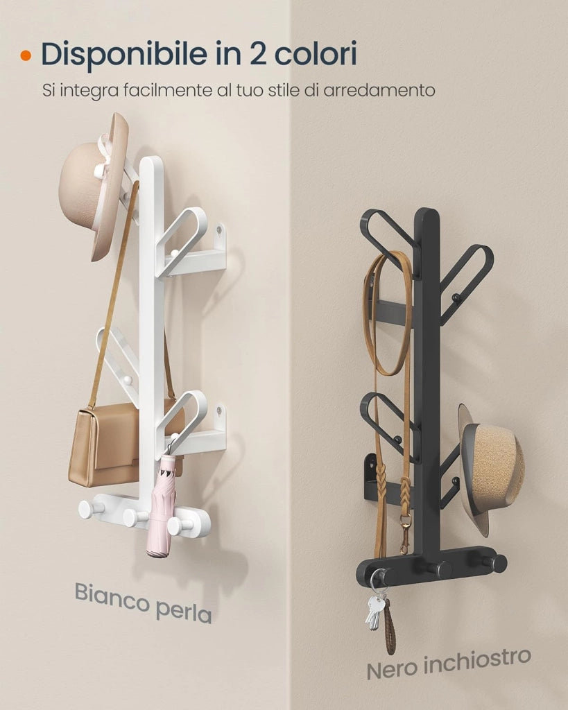 Appendiabiti da Parete, Attaccapanni da Muro a Forma di Ramo, con 7 Ganci, Blocchi Sferici, per Vestiti, Cappelli, Borse, Nero Inchiostro RCR035B01