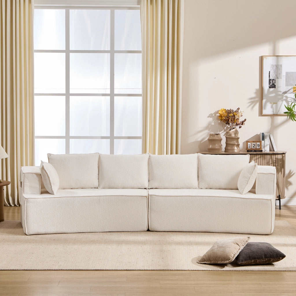 Divano modulare curvo con seduta profonda e comfort elevato in velluto bianco per soggiorno e camera da letto