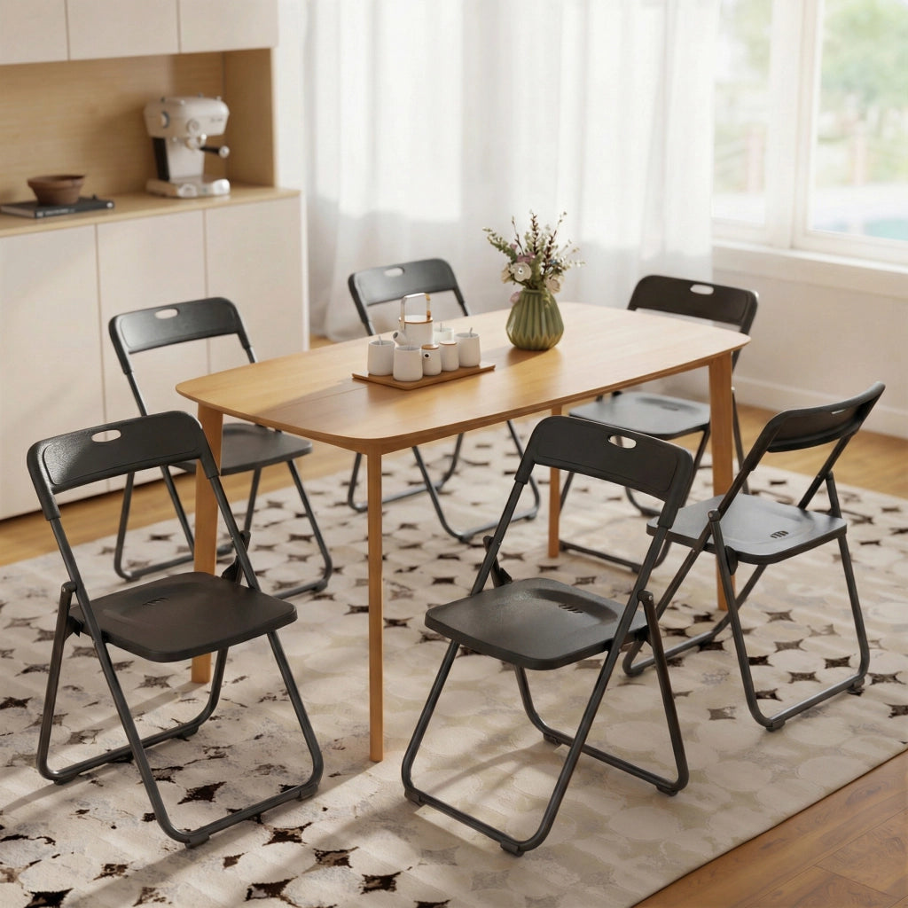 Set di 6 Sedie Pieghevoli ¨C Zephmum ¨C Plastica, Nero, 48.5x47x75 cm