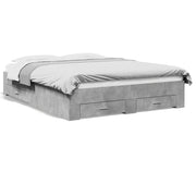 Letto matrimoniale | Letto per adulti | Giroletto Cassetti Grigio Cemento 150x200 cm Legno Multistrato