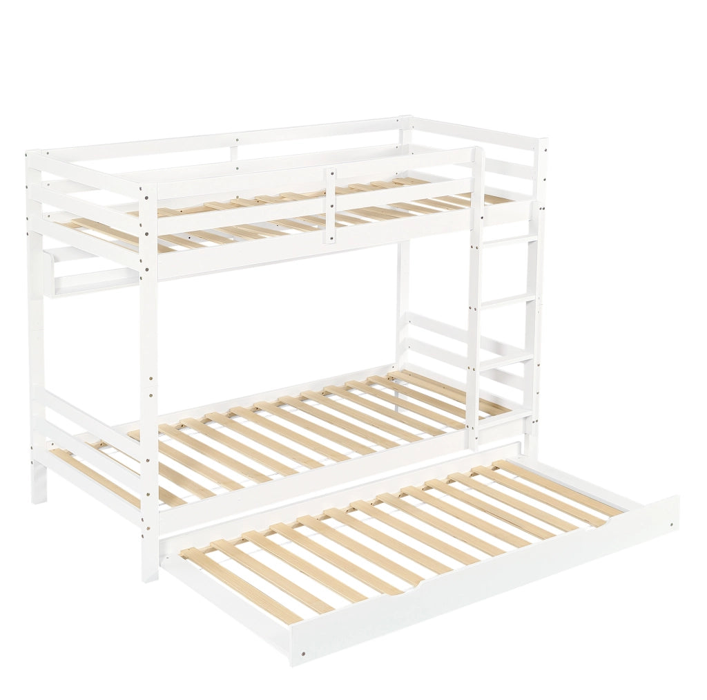Letto a castello per bambini con letto estraibile; mensola da 2 m e scala; bianco 90x200 cm