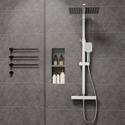 Grande soffione doccia 30x30cm con miscelatore termostatico e doccetta a 3 modi di getti, cromo
