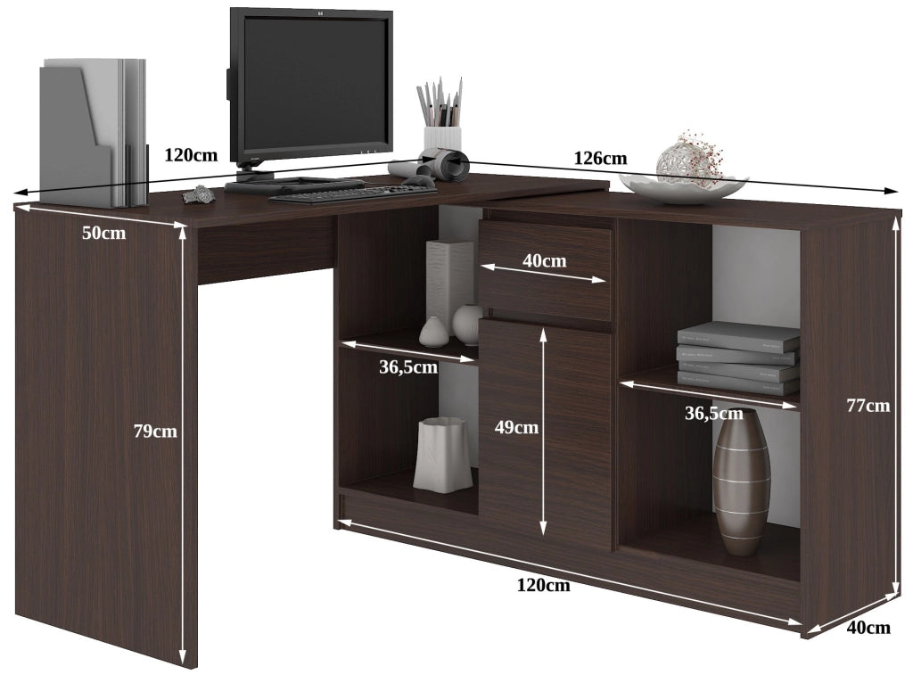 Scrivania angolare AKORD B17 Wengé 120 cm 1 anta 1 cassetto 120x126x79 cm