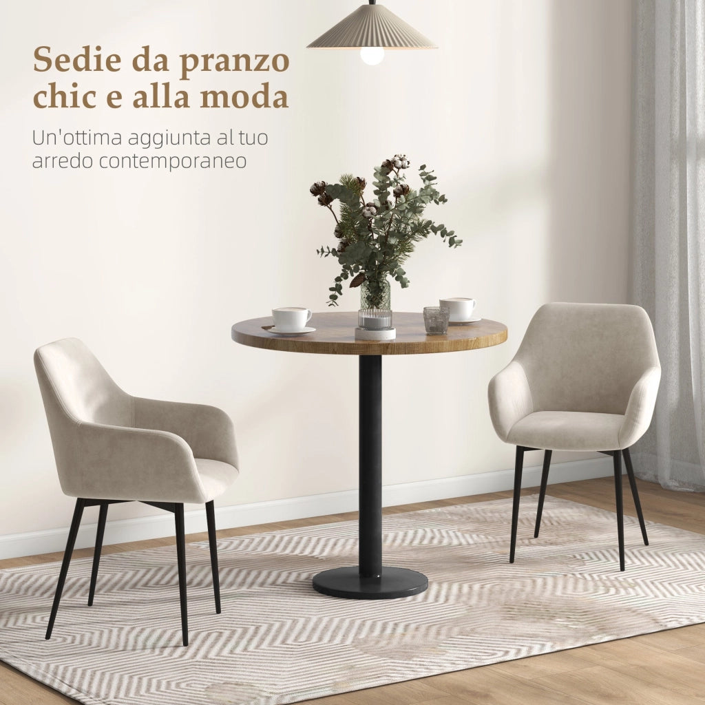 Set 2 Sedie Imbottite Stile Nordico 54x57x80 cm Tessuto Effetto Velluto Crema