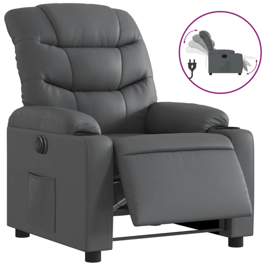 Poltrona | Sedia Relax Reclinabile Elettrica Grigia in Similpelle