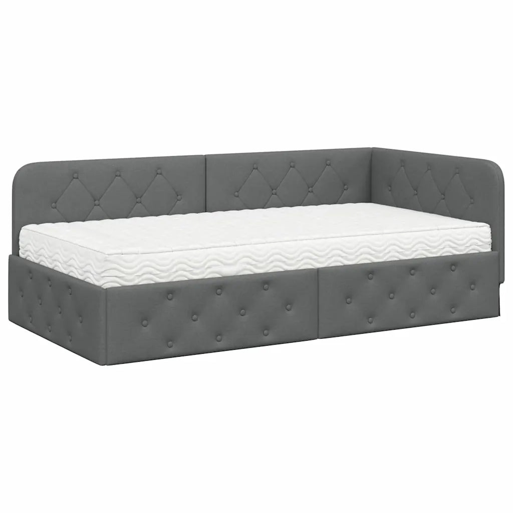 Cornice del letto ad angolo Grigio scuro 90 x 200 cm Tessuto