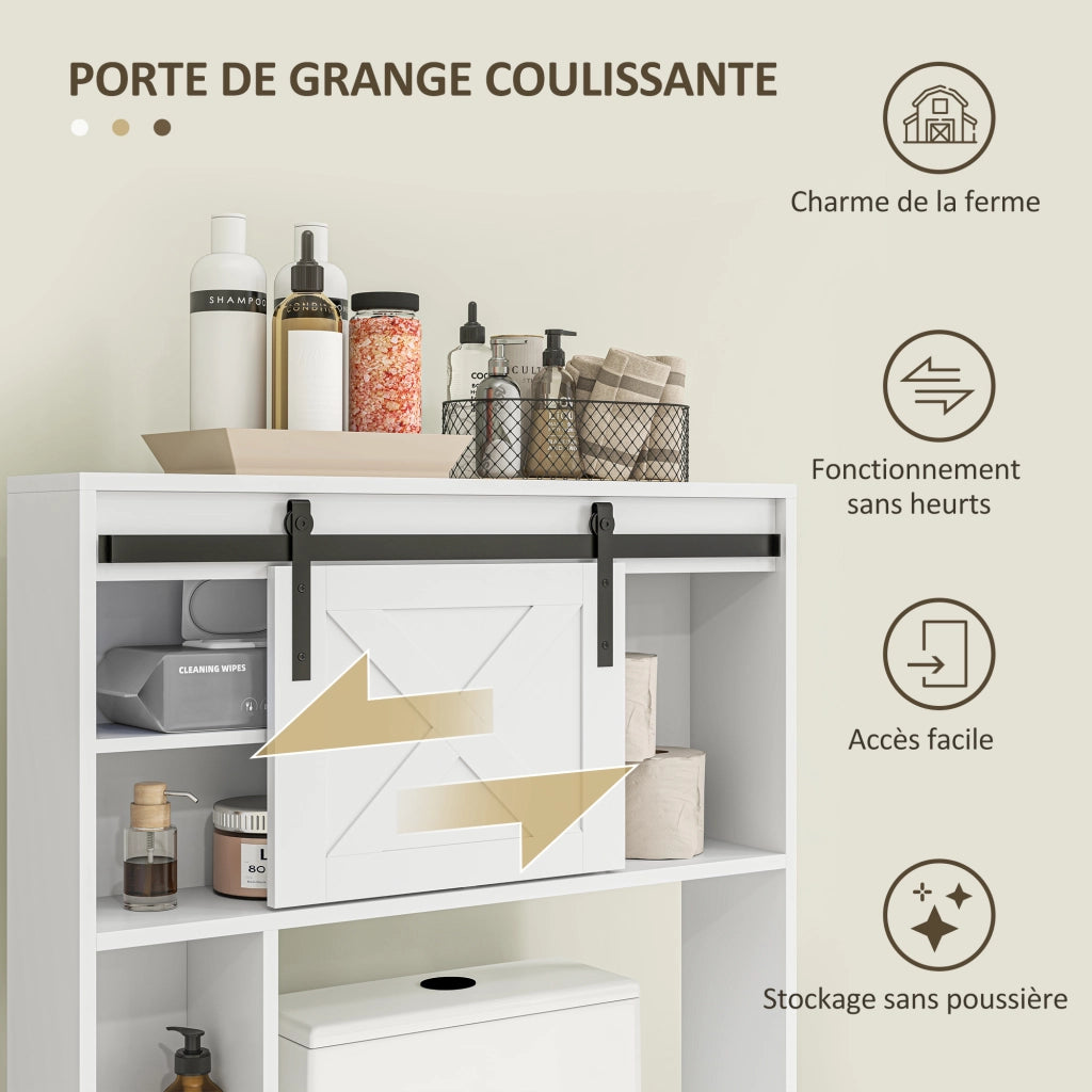 Mobiletto sospeso per WC con porta scorrevole e ripiani regolabili ¨C Zephmum ¨C Bianco 60x30x30