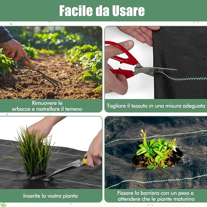 Telo Pacciamatura 50 x 1m/25 x 2m, Tessuto per Barriera Antierbacce in PP con Linea Guida Chiara e Diritta, Telo Antierbacce per Orto, Giardino, Paesaggistica e Vialetto (25 x 2 m - 100 g/m²)