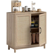 Mobile da soggiorno con 2 ante in rattan e ripiano regolabile ¨C Minimal ¨C 76x35x75,5 cm, quercia