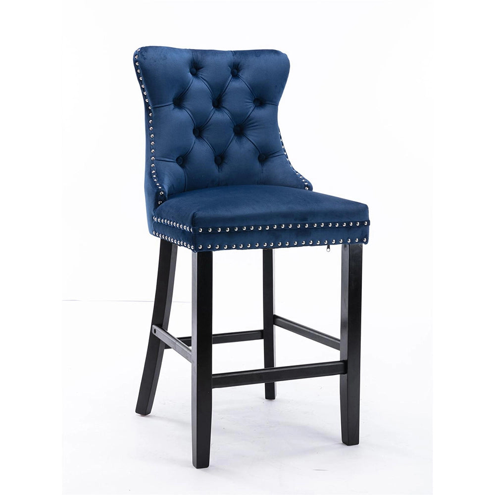 Set 2 sgabelli bar - Xylo - velluto blu gambe legno con borchie