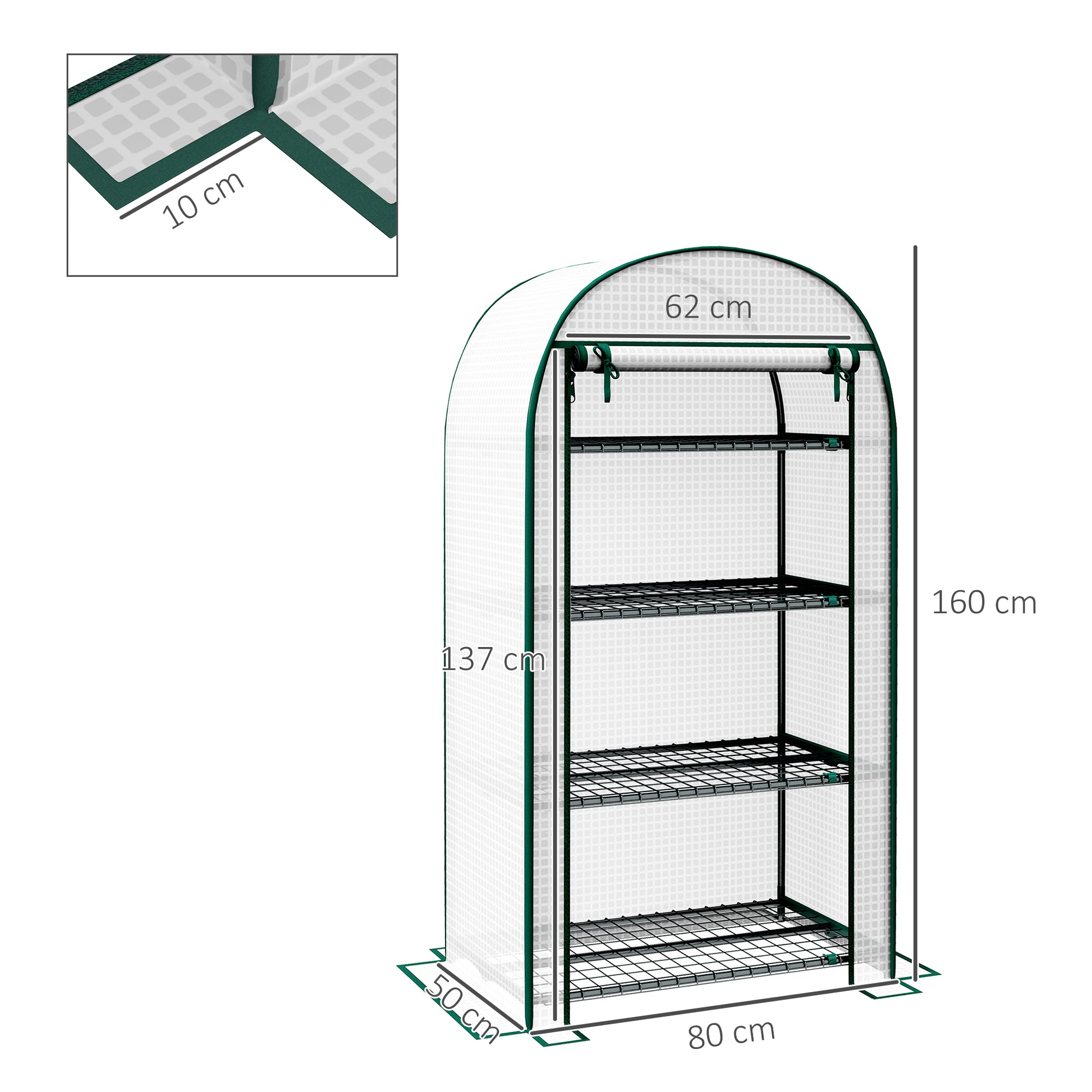 Serra da Giardino Verticale 80x50x160 cm con 4 Ripiani in Metallo e Copertura in PE Bianco