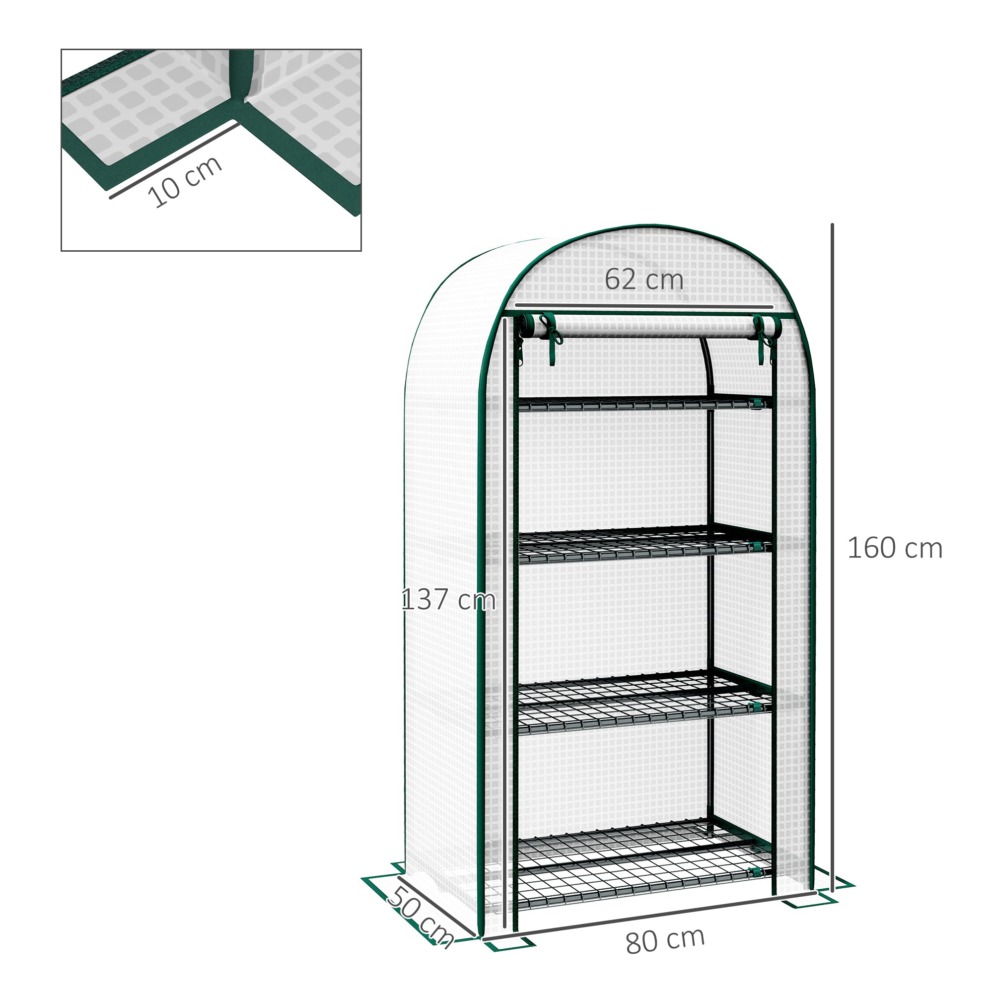 Serra da Giardino Verticale 80x50x160 cm con 4 Ripiani in Metallo e Copertura in PE Bianco