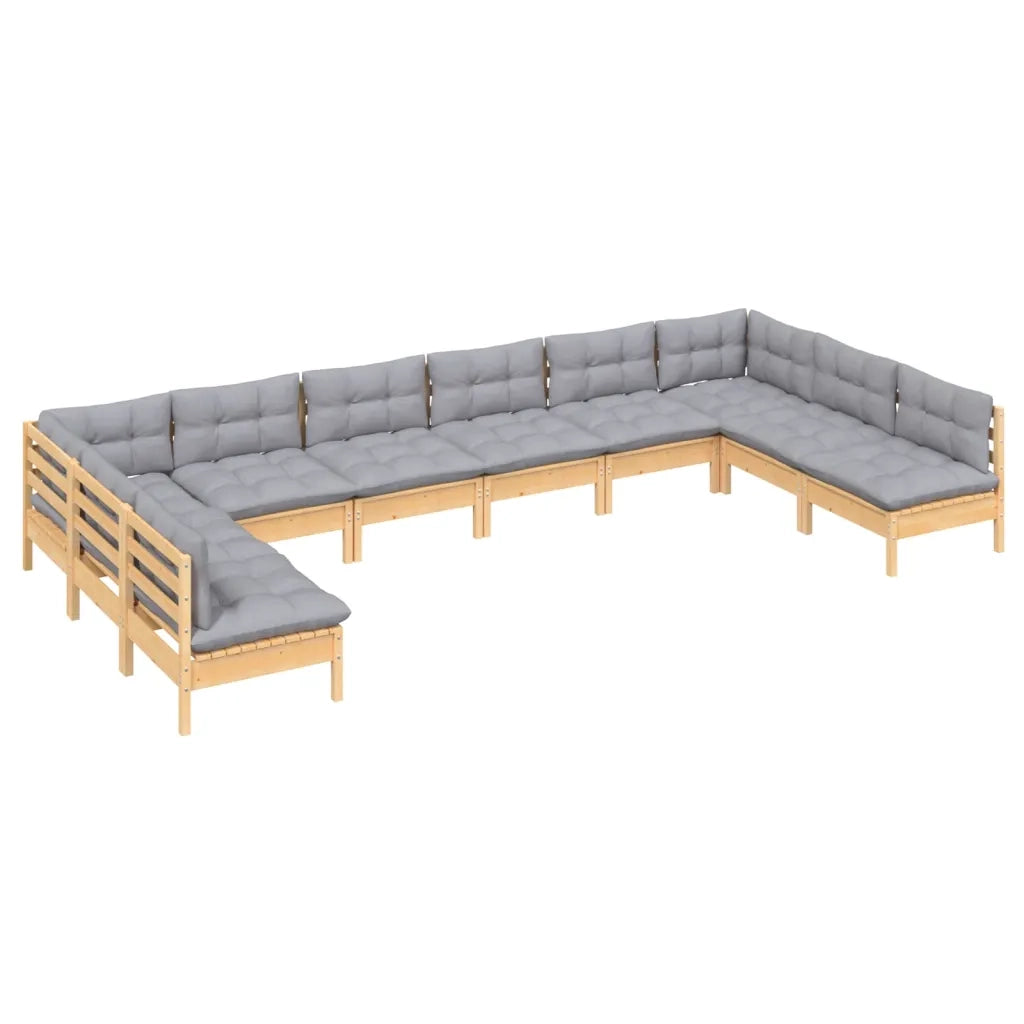Set Divani da Giardino 10 pz con Cuscini Grigi Massello di Pino cod mxl 39282