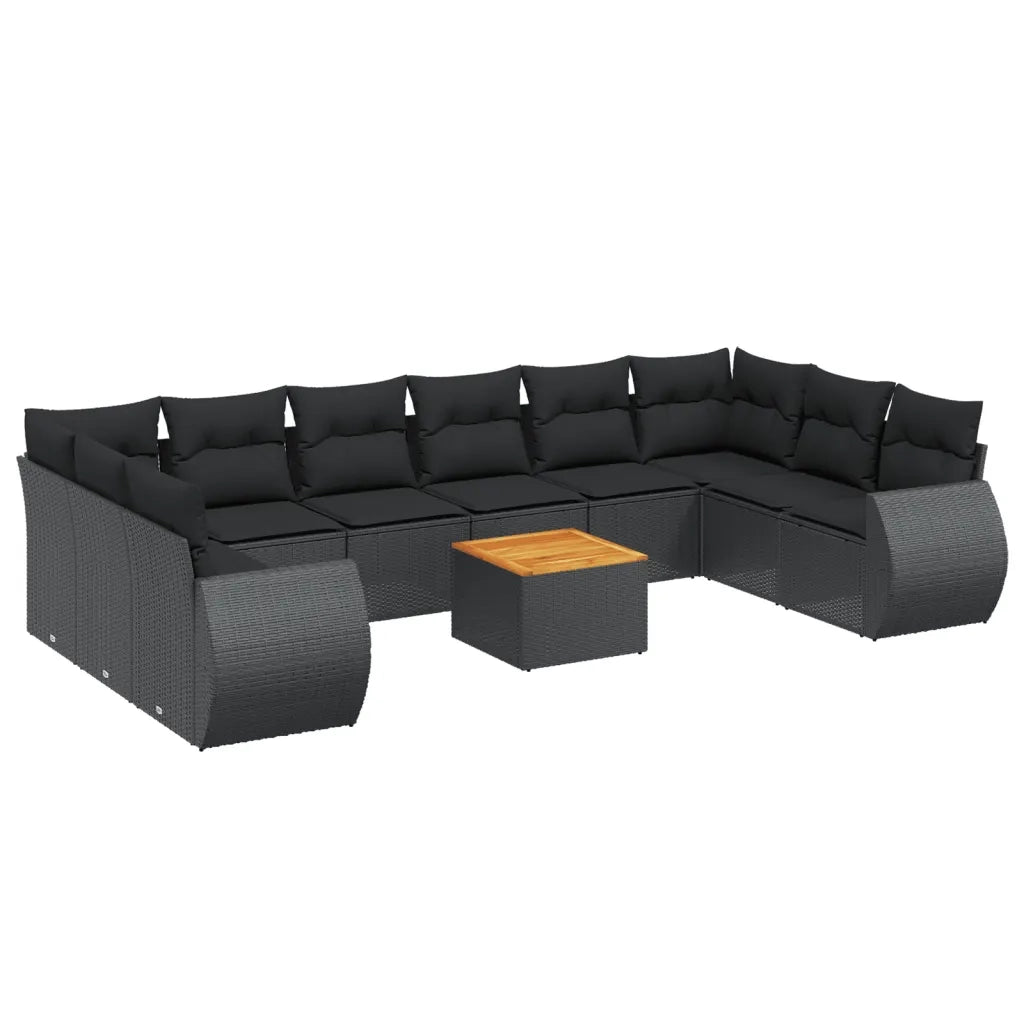 Set Divani da Giardino 11 pz con Cuscini in Polyrattan Nero 3225173