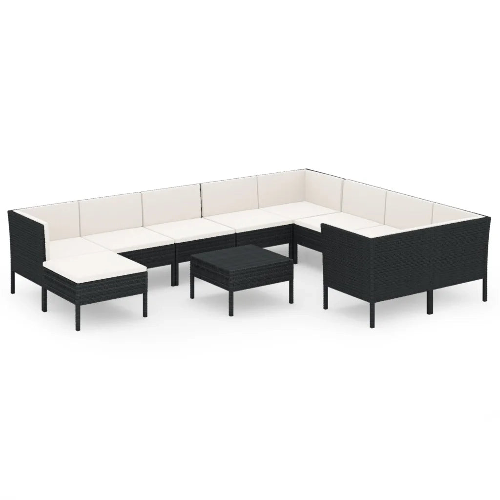 Set Divani da Giardino 11 pz con Cuscini in Polyrattan Nero 3094504
