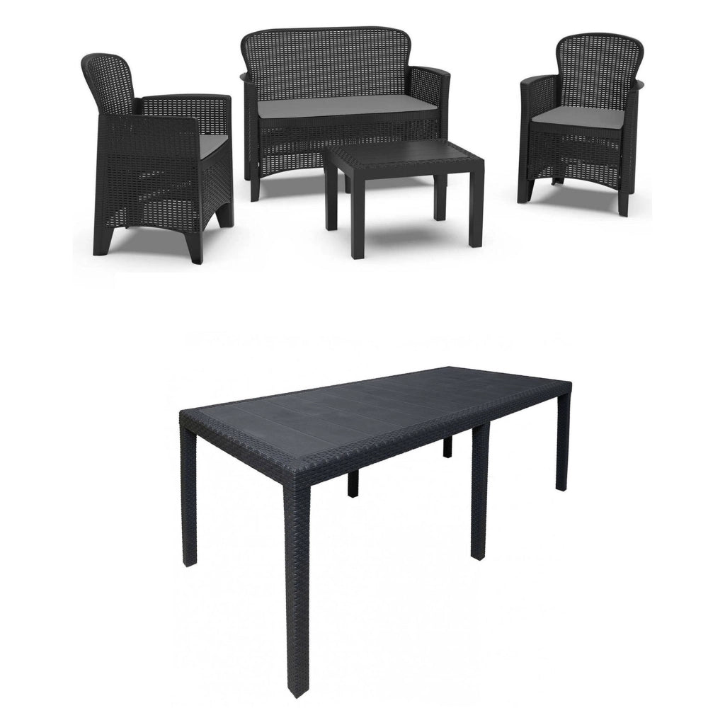 Salottino Outdoor Domaso, set Salotto da Esterno Salottino 4 Posti, Tavolo 10 Posti Posti Made in Italy, Nero Antracite