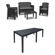 Salottino Outdoor Domaso, set Salotto da Esterno Salottino 4 Posti, Tavolo 10 Posti Posti Made in Italy, Nero Antracite