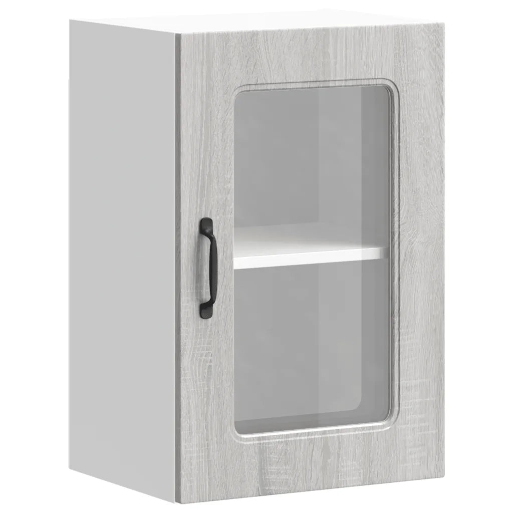Pensile da Cucina con Porta in Vetro Kalmar Grigio Sonoma 853533